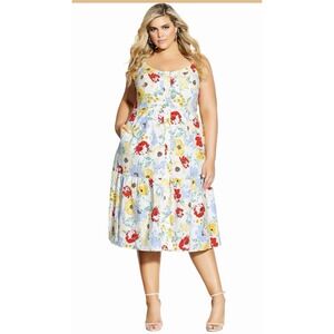 Chic City Floral Linen Button Graduation Event Derby Floral A Line Plus Size 18